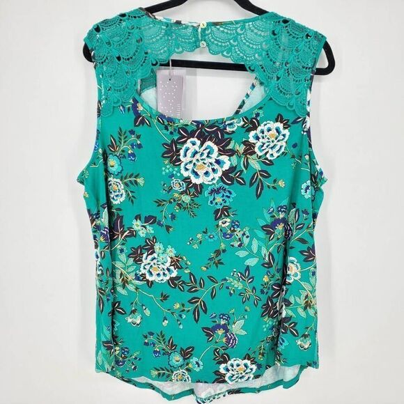 Daniel‎ Rainn NWT Women's Green sleeveless open back crochet top Size 2X - Picture 5 of 5